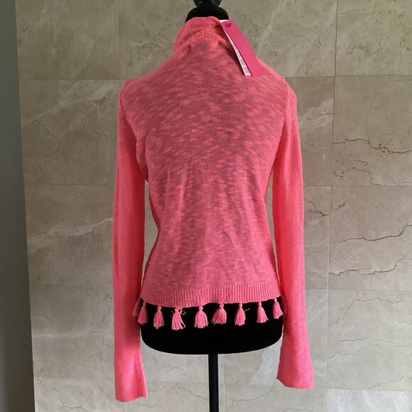 Lilly Pulitzer Faretta Open Knit Cardigan Sweater Small Coral Tassels Resort - Picture 7 of 9